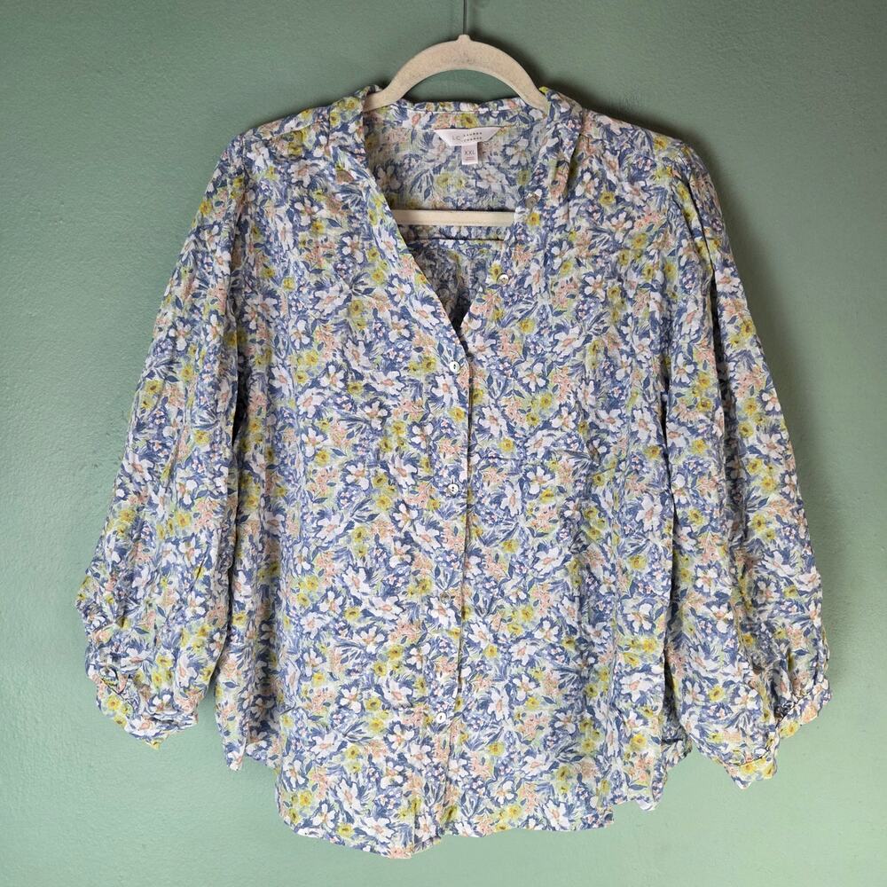 LC Lauren Conrad Womens XXL Ditsy Floral VNeck Button Front Blouse Cottagecore